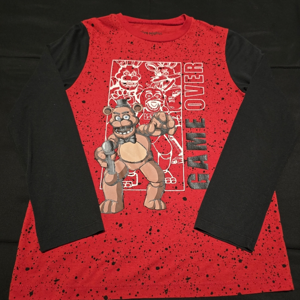 Five Nights at‎ Freddy’s Game Over Long Sleeve Shirt – Red Black Size M 10/12
